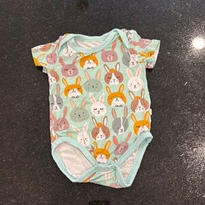 Little Sleepies Green and Orange Bodysuit with Playful Bunny Design